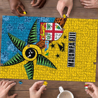 Malampa Fiji Day Puzzle Tapa and Melanesian Patterns with Coat of Arms