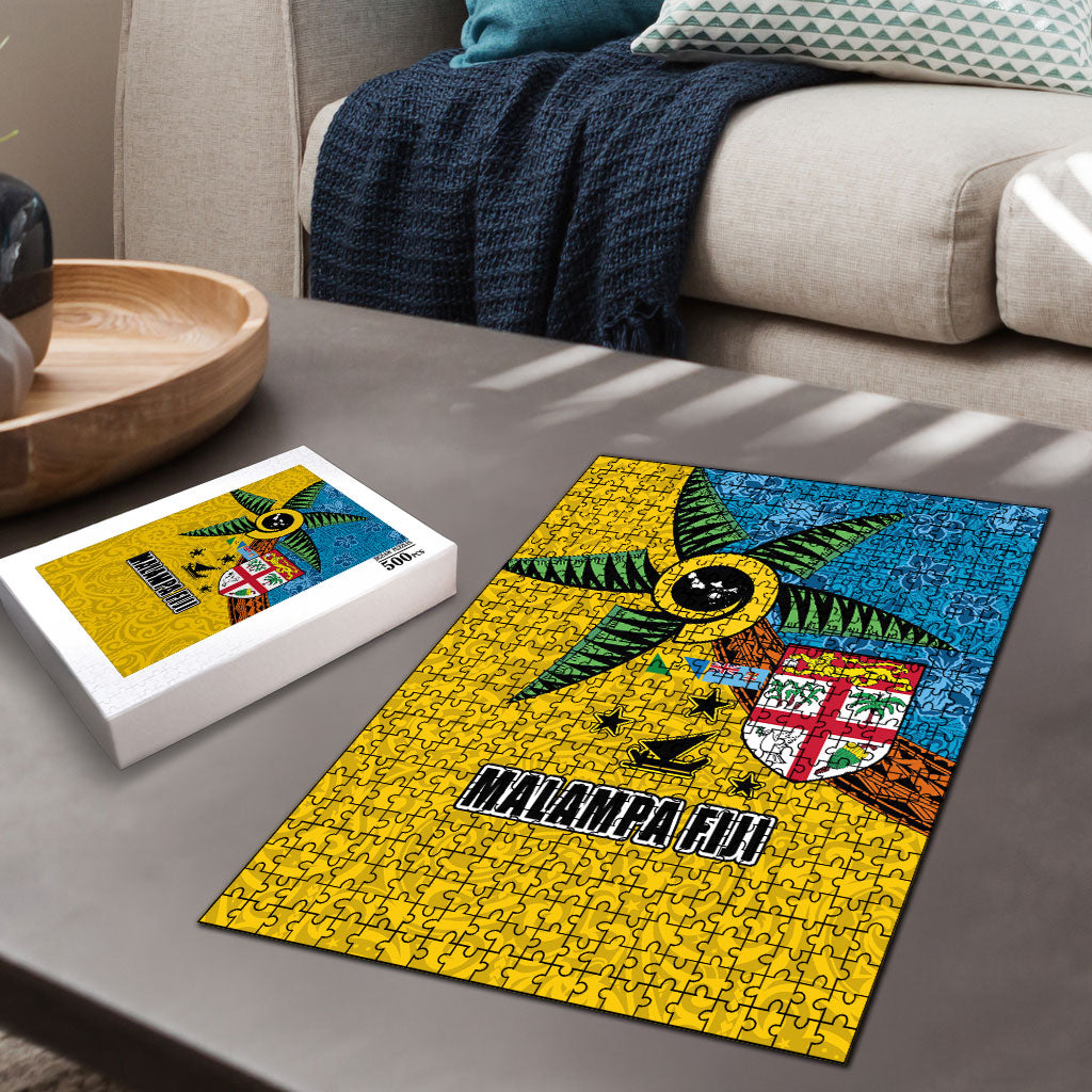 Malampa Fiji Day Puzzle Tapa and Melanesian Patterns with Coat of Arms