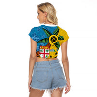 Malampa Fiji Day Raglan Cropped T Shirt Tapa and Melanesian Patterns with Coat of Arms