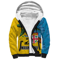 Malampa Fiji Day Sherpa Hoodie Tapa and Melanesian Patterns with Coat of Arms