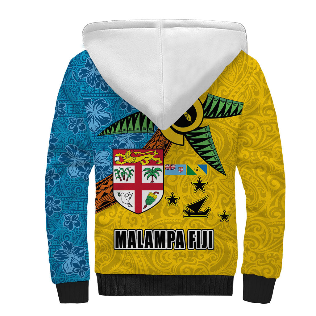 Malampa Fiji Day Sherpa Hoodie Tapa and Melanesian Patterns with Coat of Arms