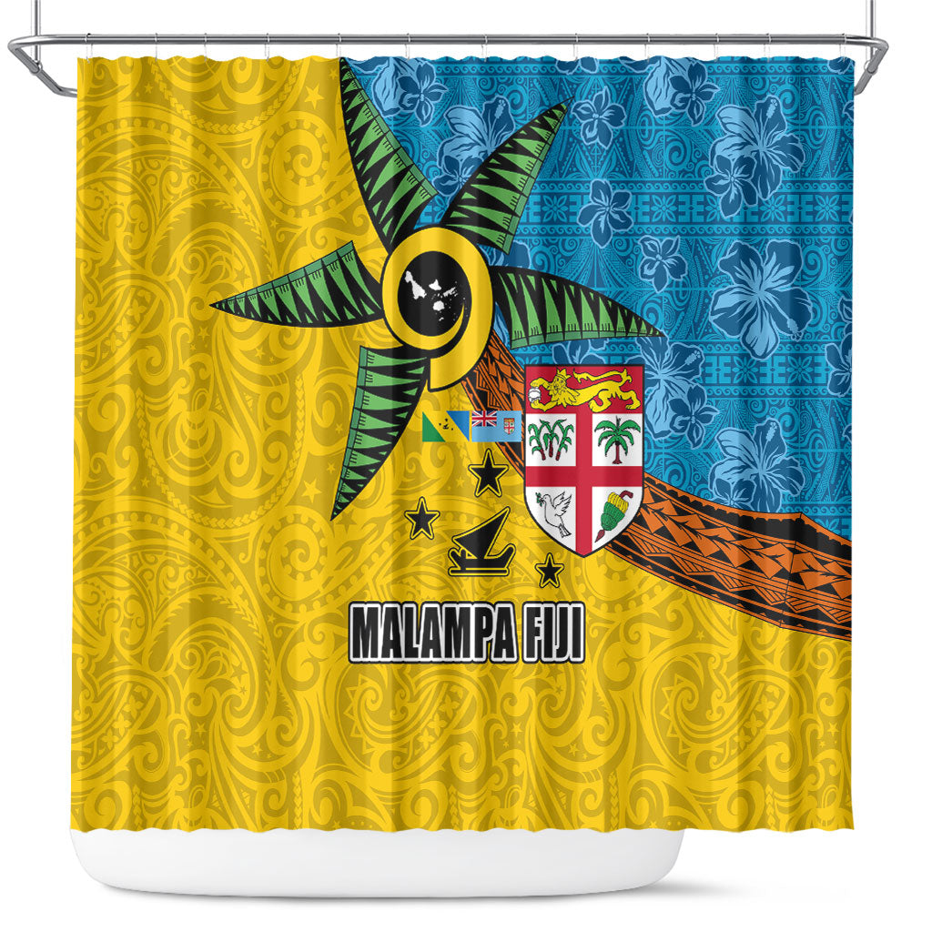 Malampa Fiji Day Shower Curtain Tapa and Melanesian Patterns with Coat of Arms
