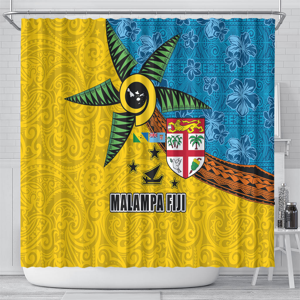 Malampa Fiji Day Shower Curtain Tapa and Melanesian Patterns with Coat of Arms