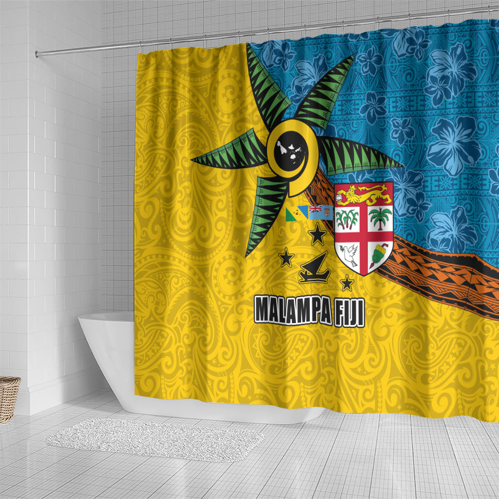 Malampa Fiji Day Shower Curtain Tapa and Melanesian Patterns with Coat of Arms