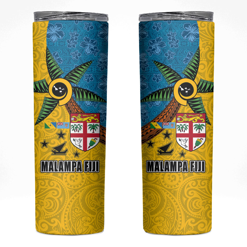 Malampa Fiji Day Skinny Tumbler Tapa and Melanesian Patterns with Coat of Arms
