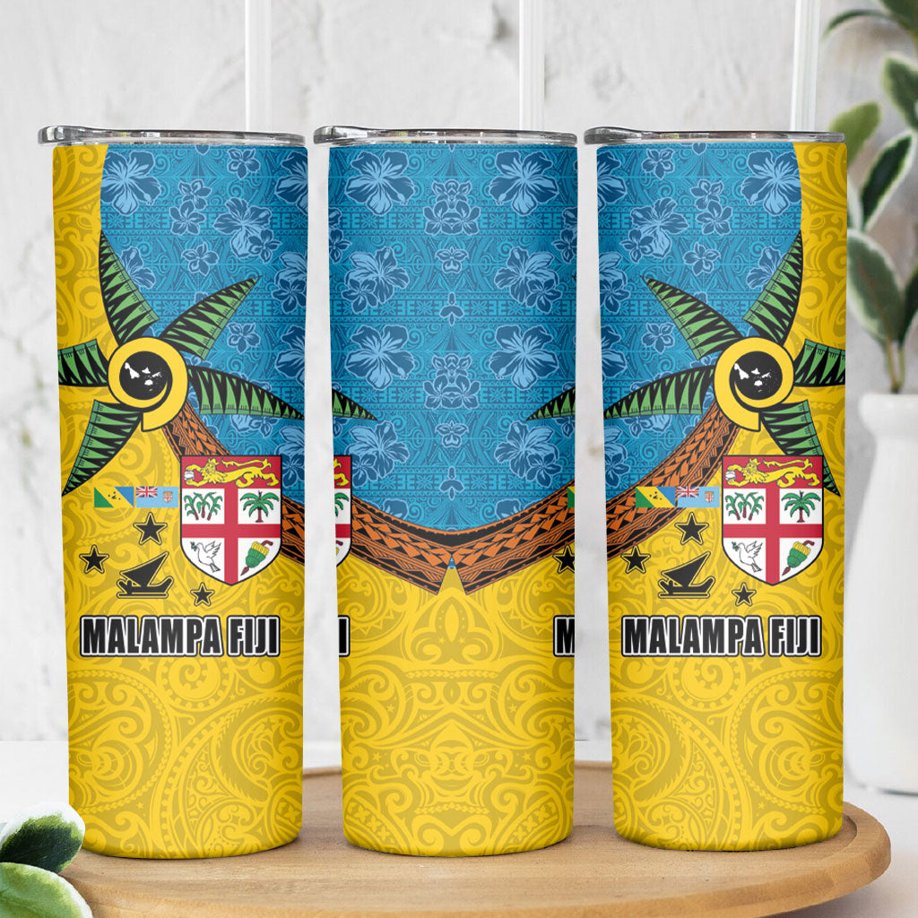Malampa Fiji Day Skinny Tumbler Tapa and Melanesian Patterns with Coat of Arms
