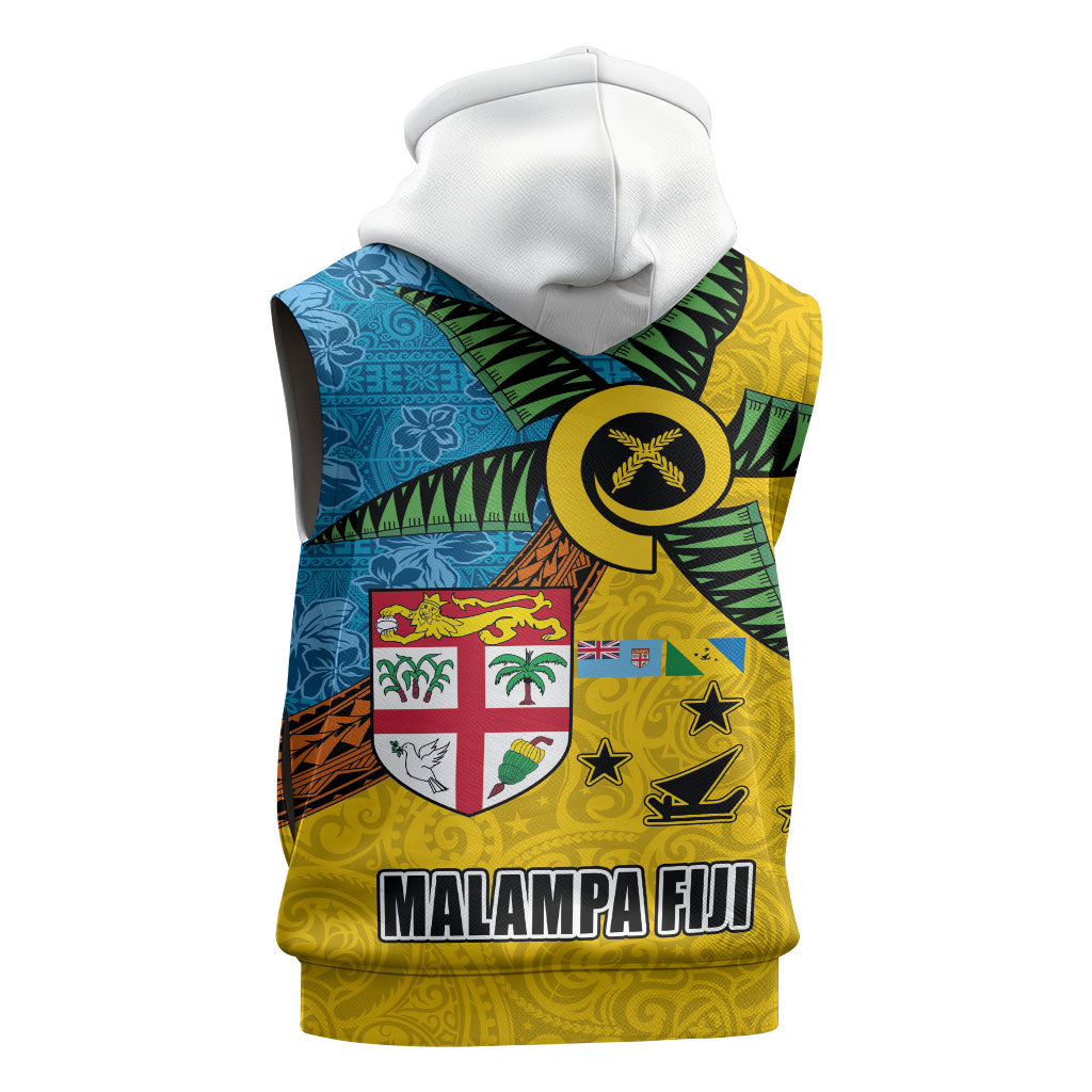 Malampa Fiji Day Sleeveless Hoodie Tapa and Melanesian Patterns with Coat of Arms