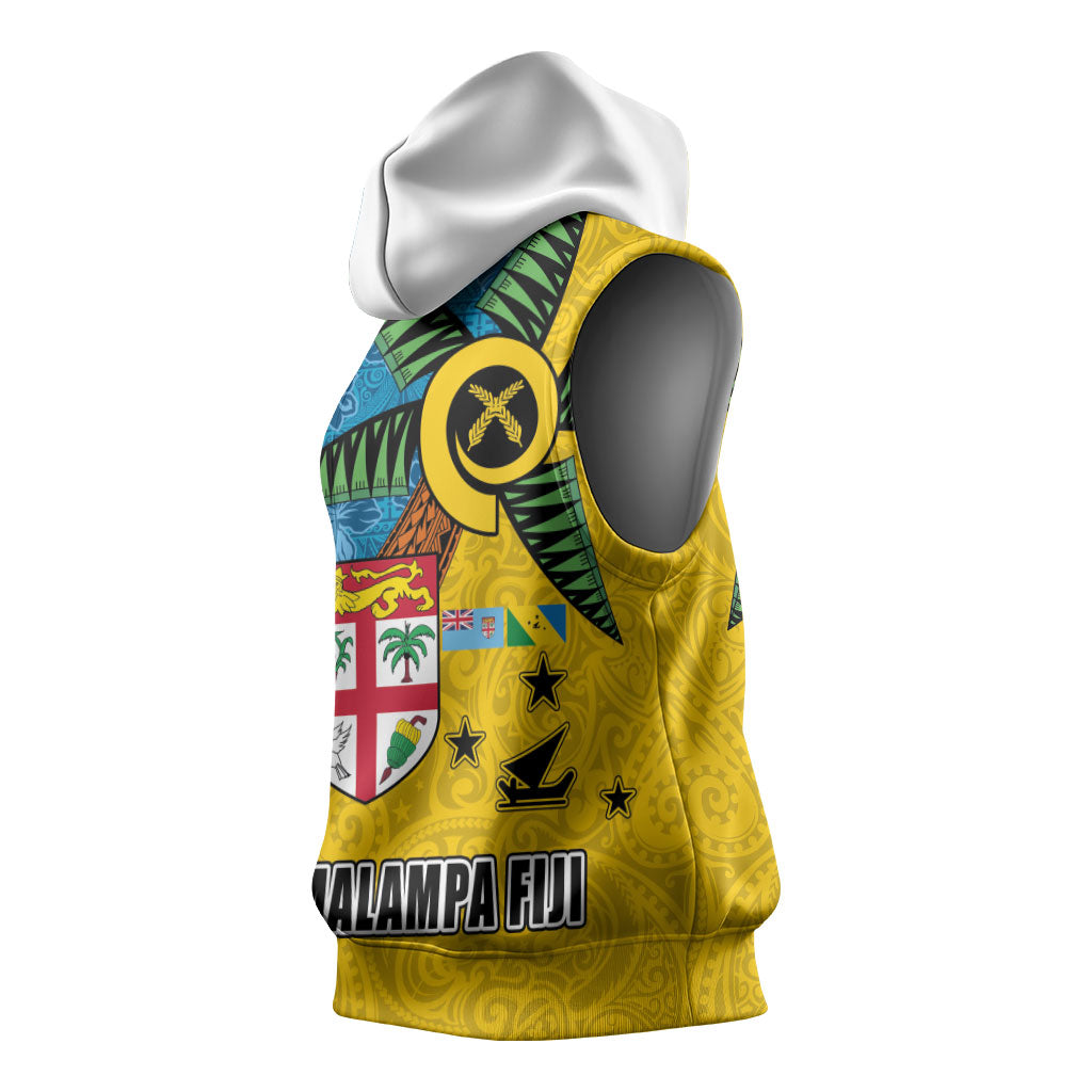 Malampa Fiji Day Sleeveless Hoodie Tapa and Melanesian Patterns with Coat of Arms