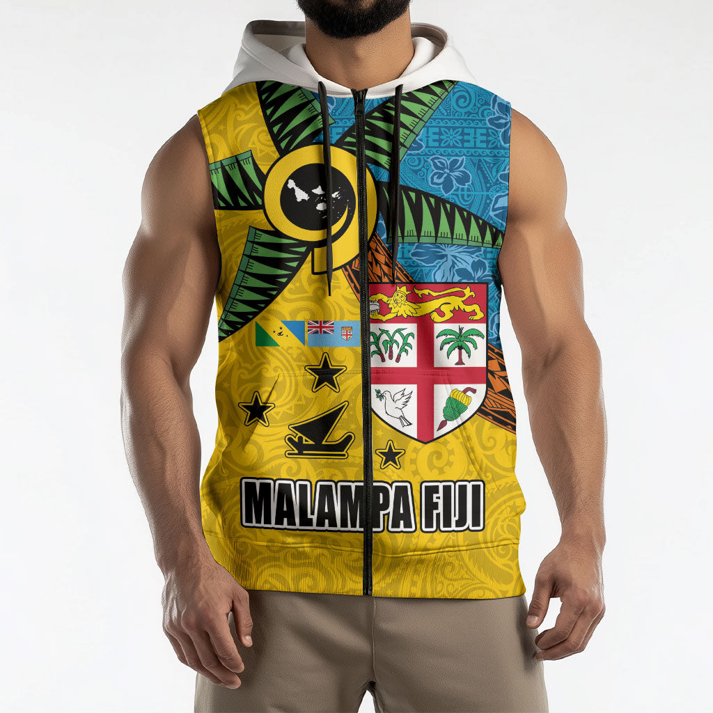 Malampa Fiji Day Sleeveless Zip Hoodie Tapa and Melanesian Patterns with Coat of Arms