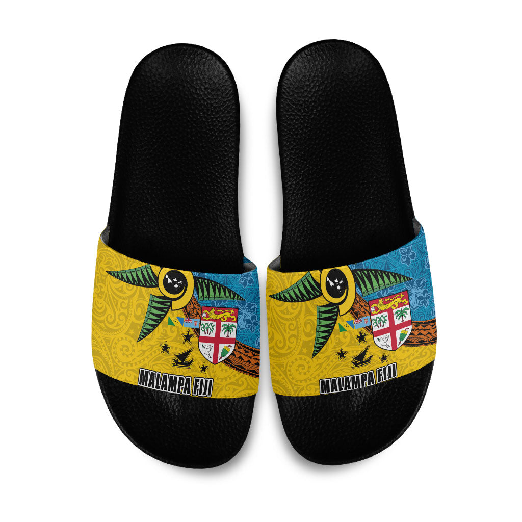 Malampa Fiji Day Slide Sandals Tapa and Melanesian Patterns with Coat of Arms