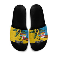 Malampa Fiji Day Slide Sandals Tapa and Melanesian Patterns with Coat of Arms