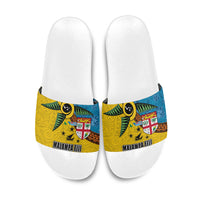 Malampa Fiji Day Slide Sandals Tapa and Melanesian Patterns with Coat of Arms