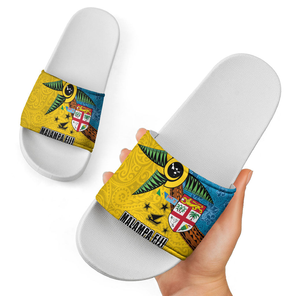 Malampa Fiji Day Slide Sandals Tapa and Melanesian Patterns with Coat of Arms
