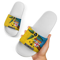 Malampa Fiji Day Slide Sandals Tapa and Melanesian Patterns with Coat of Arms