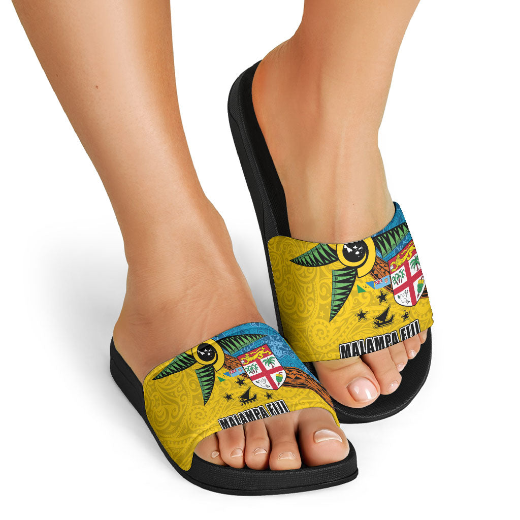 Malampa Fiji Day Slide Sandals Tapa and Melanesian Patterns with Coat of Arms