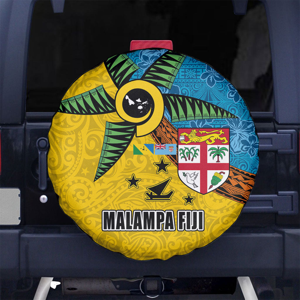Malampa Fiji Day Spare Tire Cover Tapa and Melanesian Patterns with Coat of Arms