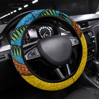 Malampa Fiji Day Steering Wheel Cover Tapa and Melanesian Patterns with Coat of Arms