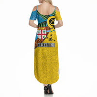 Malampa Fiji Day Summer Maxi Dress Tapa and Melanesian Patterns with Coat of Arms