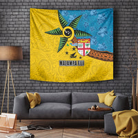 Malampa Fiji Day Tapestry Tapa and Melanesian Patterns with Coat of Arms