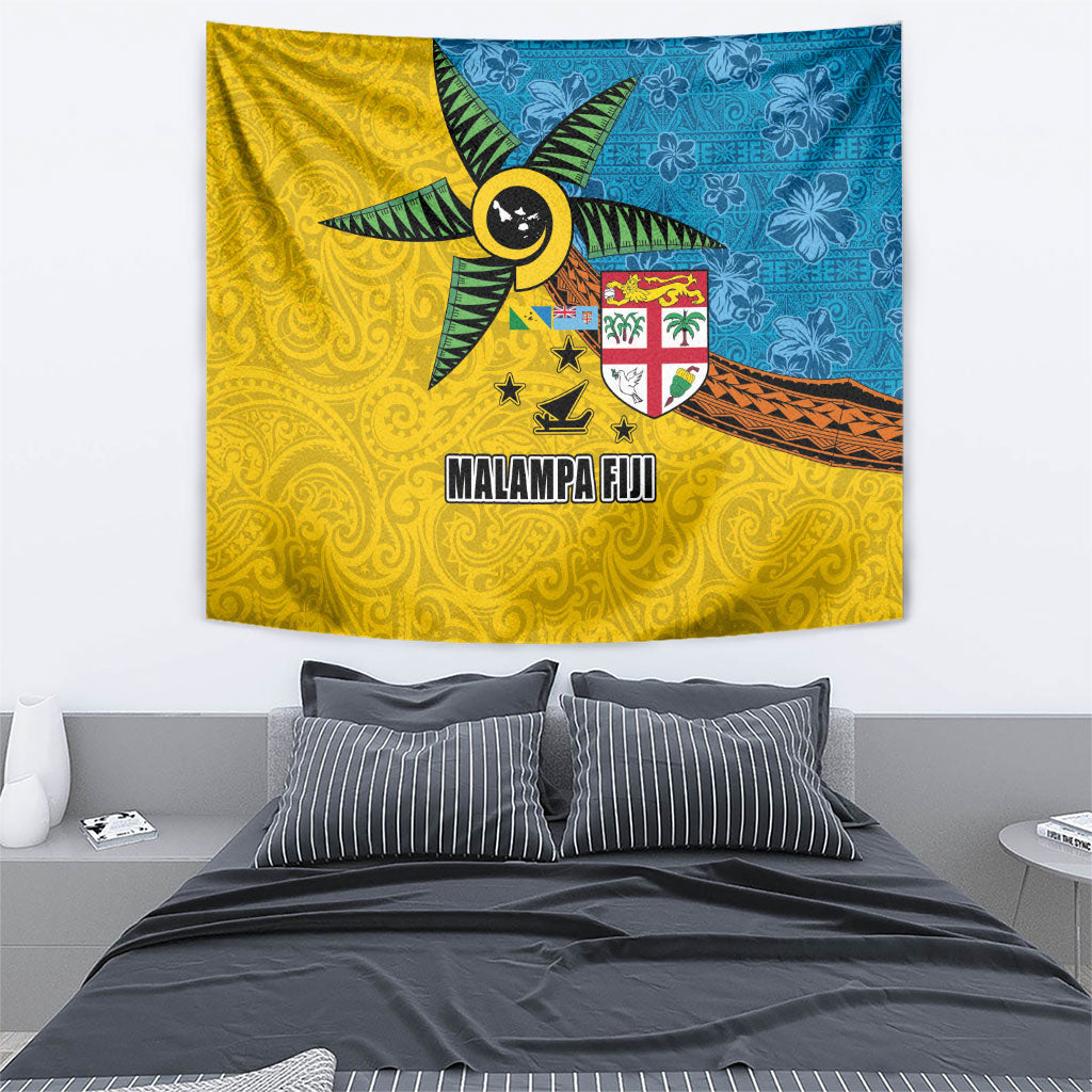 Malampa Fiji Day Tapestry Tapa and Melanesian Patterns with Coat of Arms