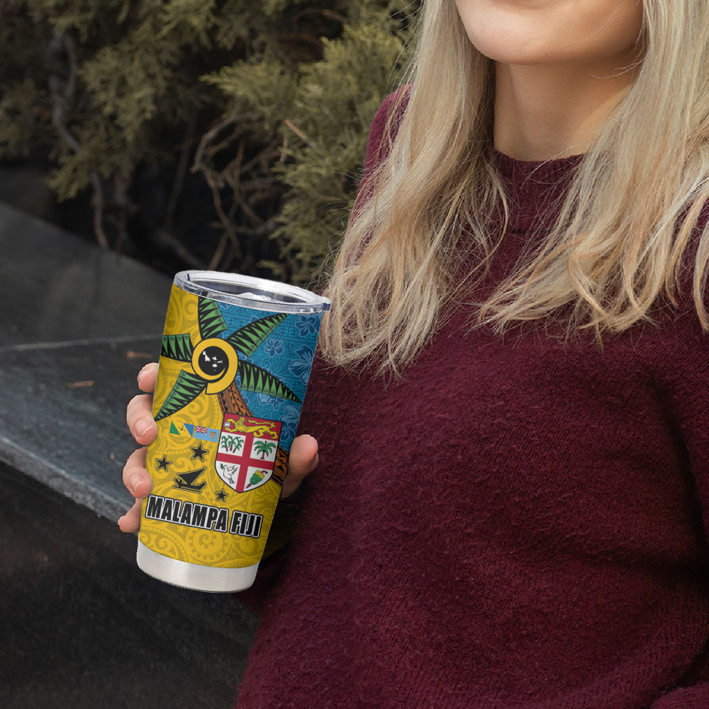 Malampa Fiji Day Tumbler Cup Tapa and Melanesian Patterns with Coat of Arms