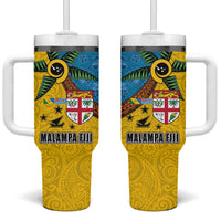 Malampa Fiji Day Tumbler With Handle Tapa and Melanesian Patterns with Coat of Arms