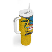 Malampa Fiji Day Tumbler With Handle Tapa and Melanesian Patterns with Coat of Arms