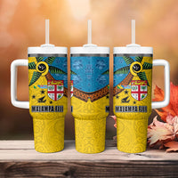 Malampa Fiji Day Tumbler With Handle Tapa and Melanesian Patterns with Coat of Arms