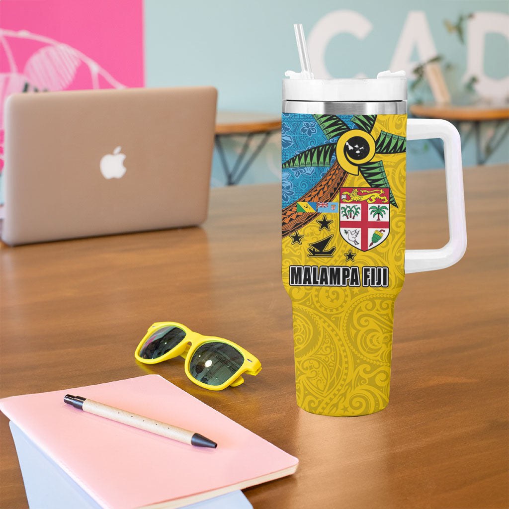 Malampa Fiji Day Tumbler With Handle Tapa and Melanesian Patterns with Coat of Arms