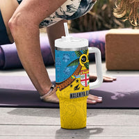 Malampa Fiji Day Tumbler With Handle Tapa and Melanesian Patterns with Coat of Arms