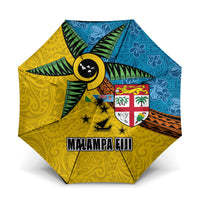 Malampa Fiji Day Umbrella Tapa and Melanesian Patterns with Coat of Arms