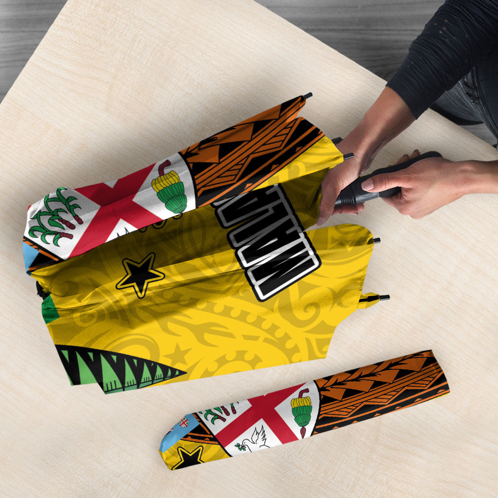 Malampa Fiji Day Umbrella Tapa and Melanesian Patterns with Coat of Arms