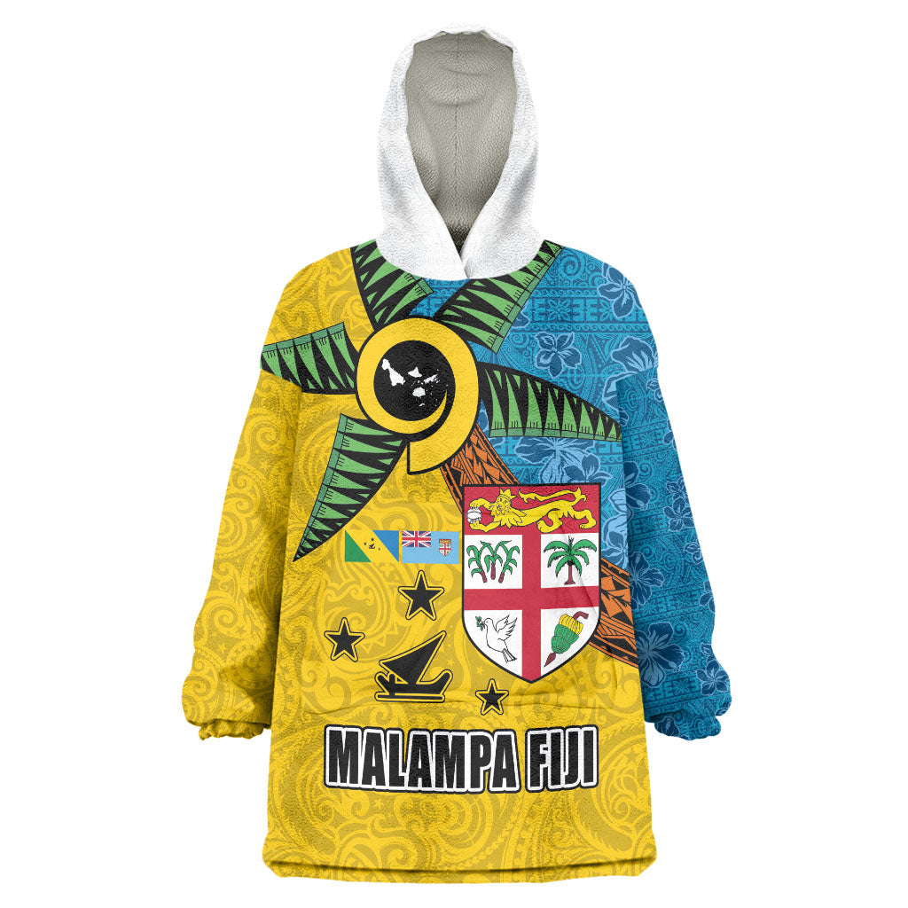 Malampa Fiji Day Wearable Blanket Hoodie Tapa and Melanesian Patterns with Coat of Arms