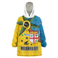 Malampa Fiji Day Wearable Blanket Hoodie Tapa and Melanesian Patterns with Coat of Arms