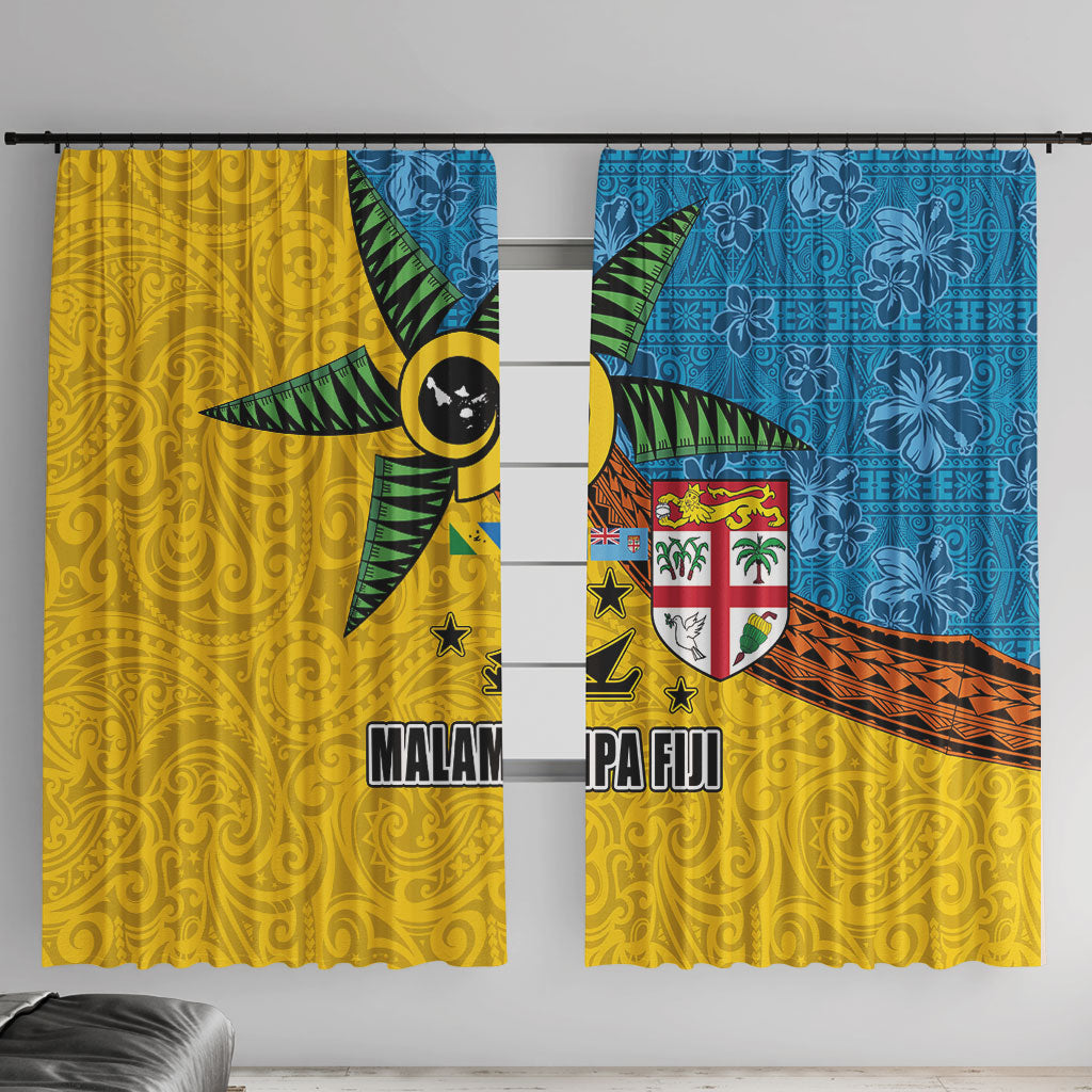 Malampa Fiji Day Window Curtain Tapa and Melanesian Patterns with Coat of Arms