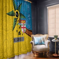 Malampa Fiji Day Window Curtain Tapa and Melanesian Patterns with Coat of Arms