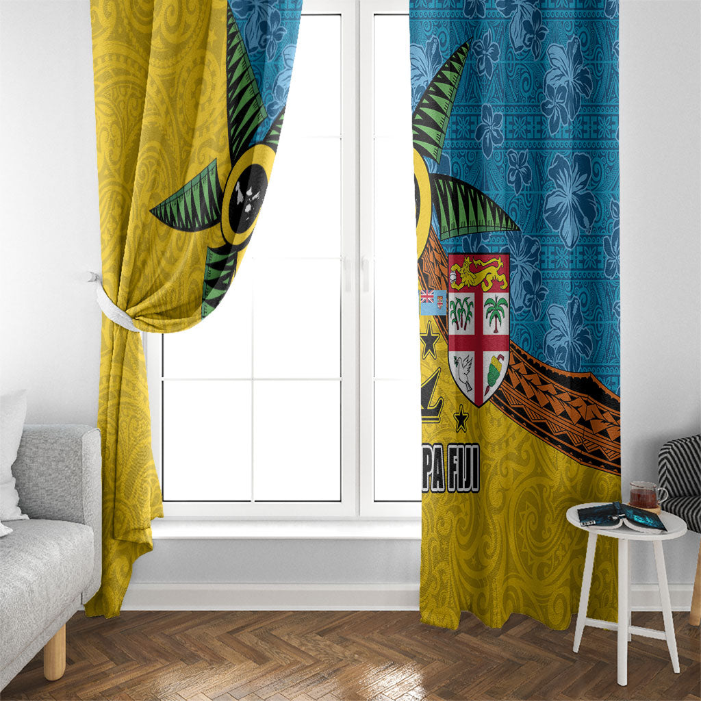 Malampa Fiji Day Window Curtain Tapa and Melanesian Patterns with Coat of Arms