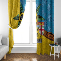 Malampa Fiji Day Window Curtain Tapa and Melanesian Patterns with Coat of Arms