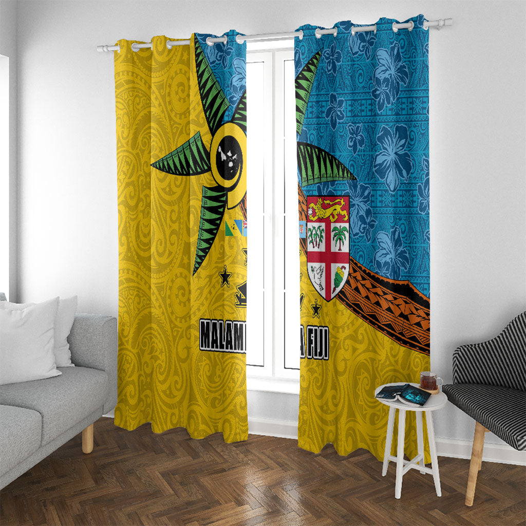 Malampa Fiji Day Window Curtain Tapa and Melanesian Patterns with Coat of Arms