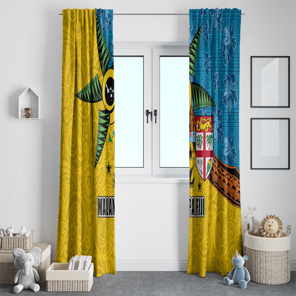 Malampa Fiji Day Window Curtain Tapa and Melanesian Patterns with Coat of Arms