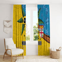 Malampa Fiji Day Window Curtain Tapa and Melanesian Patterns with Coat of Arms