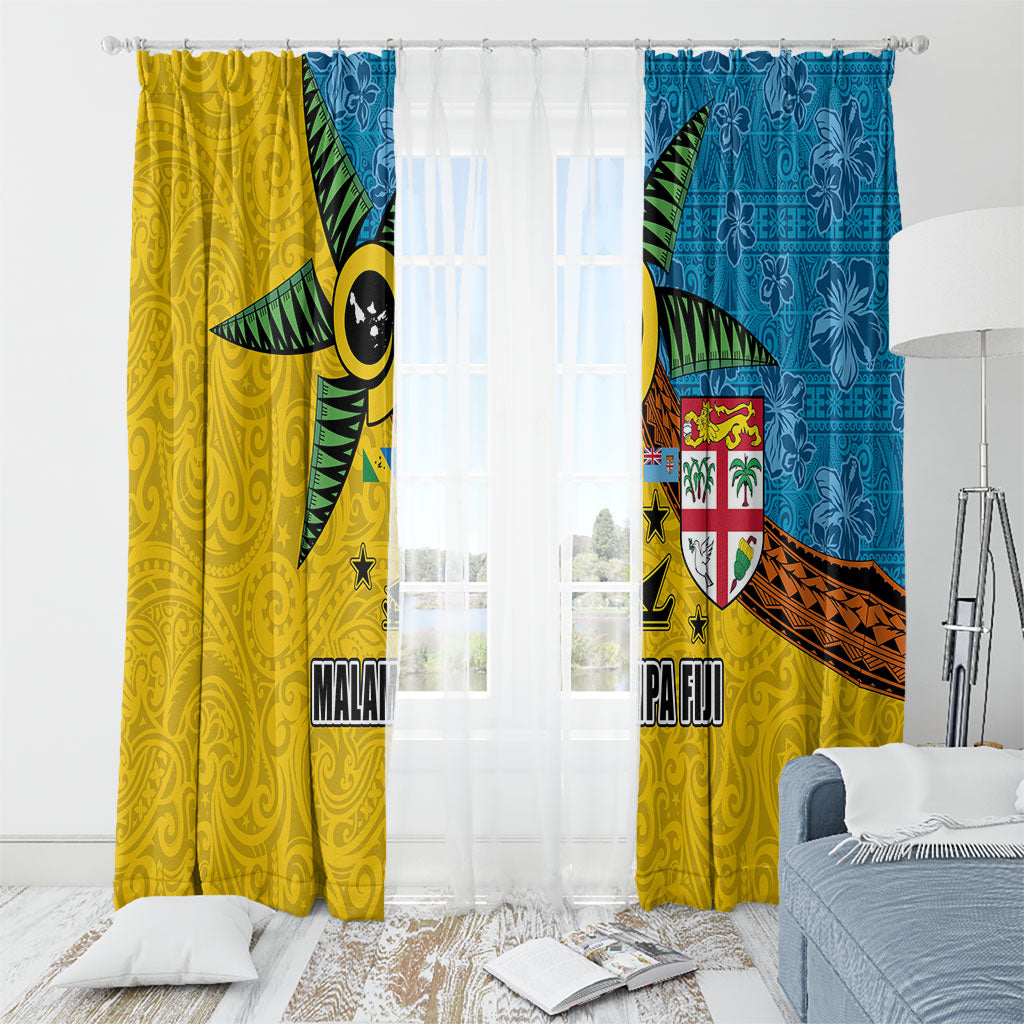 Malampa Fiji Day Window Curtain Tapa and Melanesian Patterns with Coat of Arms