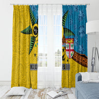 Malampa Fiji Day Window Curtain Tapa and Melanesian Patterns with Coat of Arms