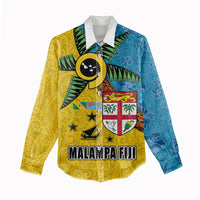 Malampa Fiji Day Women Casual Shirt Tapa and Melanesian Patterns with Coat of Arms