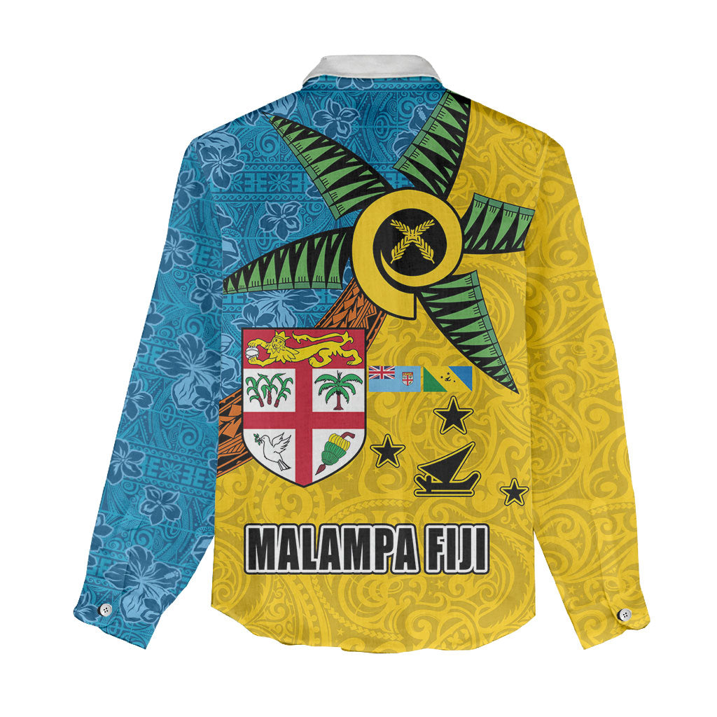 Malampa Fiji Day Women Casual Shirt Tapa and Melanesian Patterns with Coat of Arms