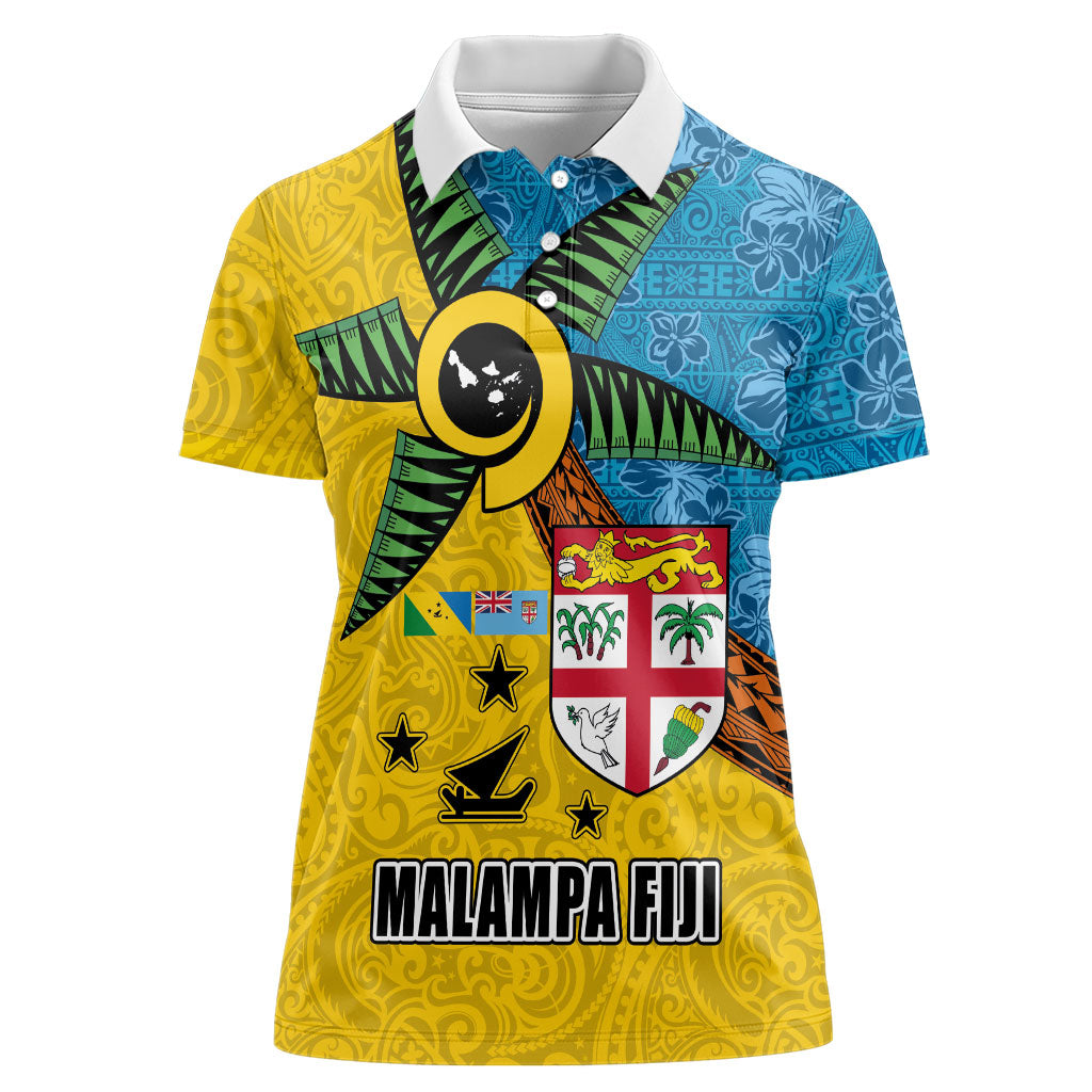 Malampa Fiji Day Women Polo Shirt Tapa and Melanesian Patterns with Coat of Arms