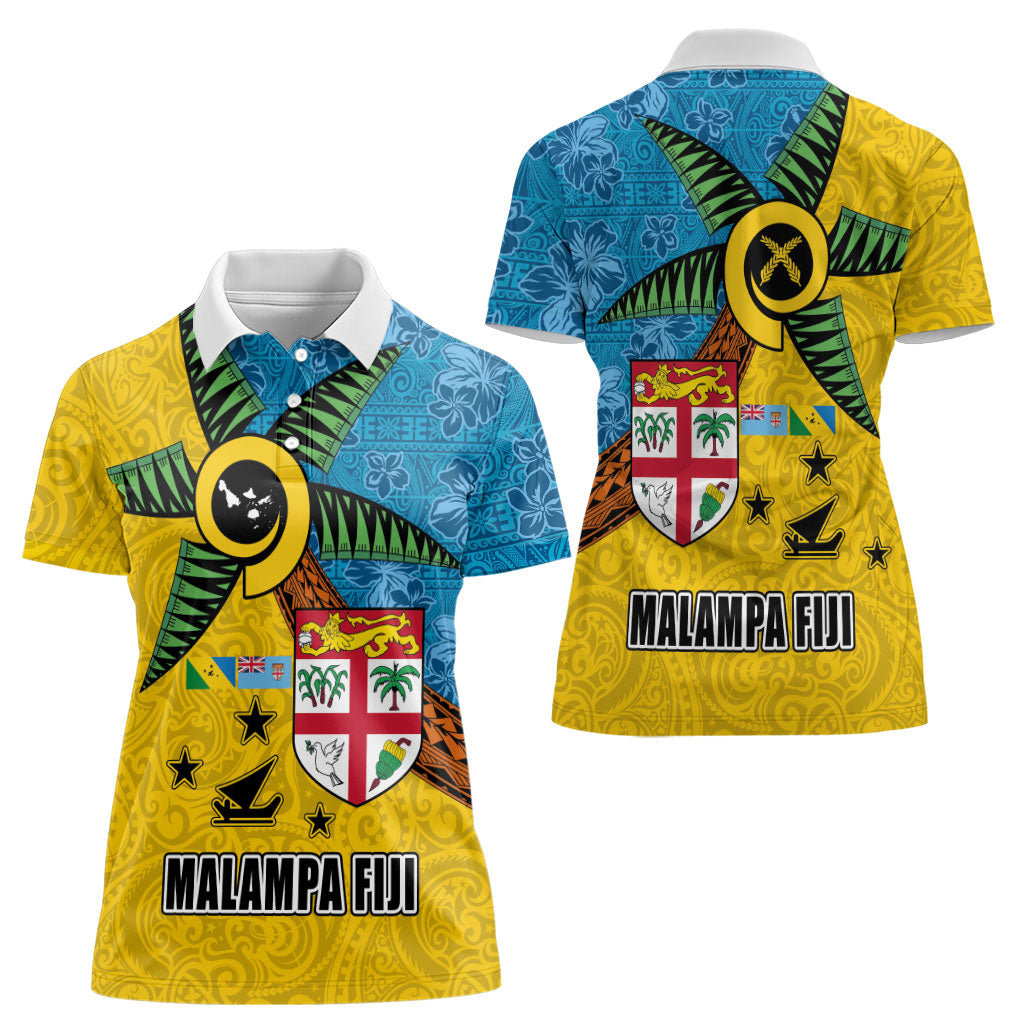 Malampa Fiji Day Women Polo Shirt Tapa and Melanesian Patterns with Coat of Arms
