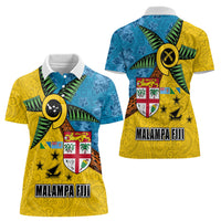 Malampa Fiji Day Women Polo Shirt Tapa and Melanesian Patterns with Coat of Arms