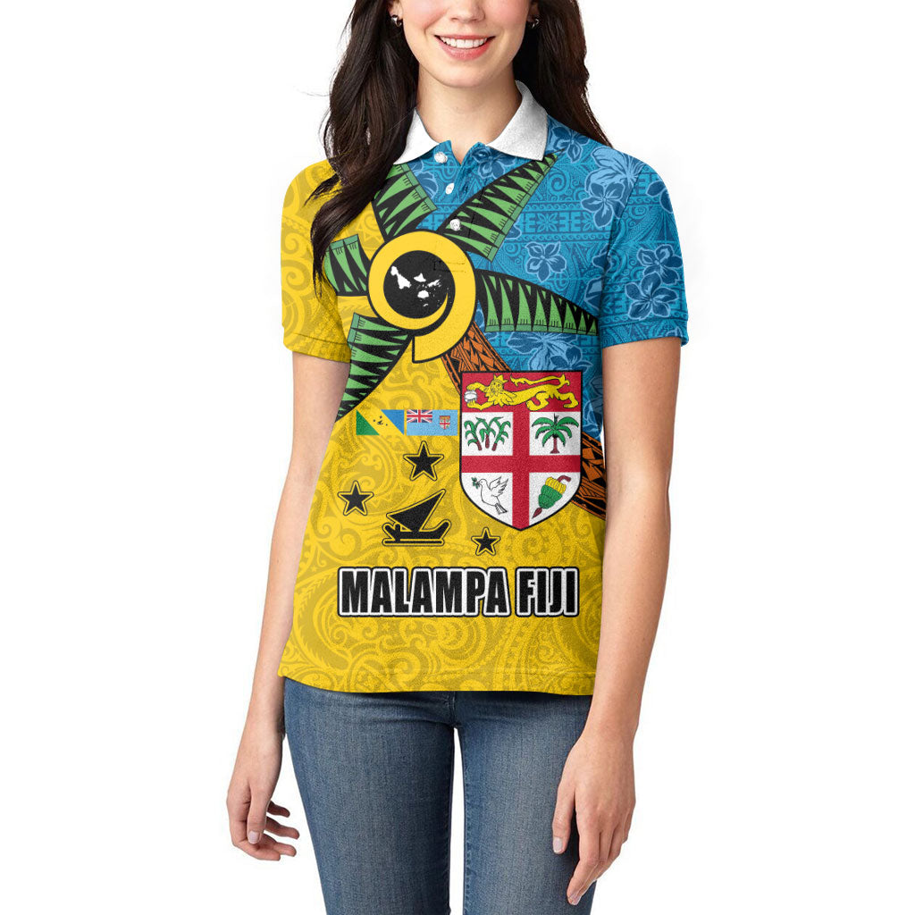 Malampa Fiji Day Women Polo Shirt Tapa and Melanesian Patterns with Coat of Arms