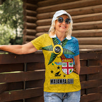 Malampa Fiji Day Women Polo Shirt Tapa and Melanesian Patterns with Coat of Arms
